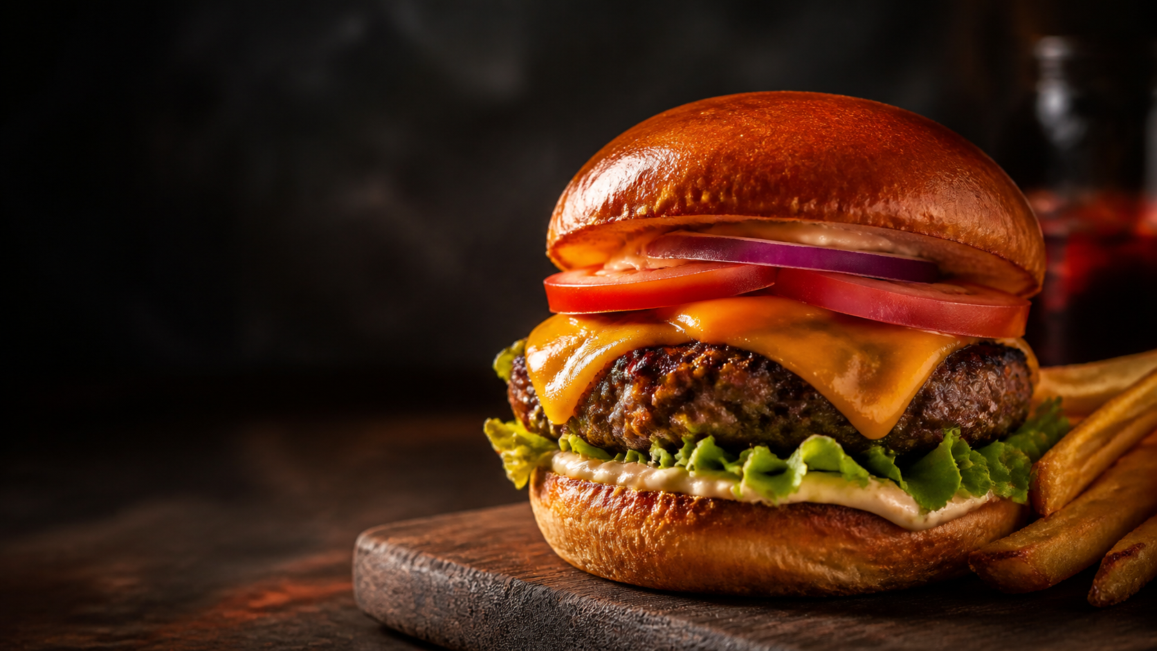 Editorial burger and fries food photography